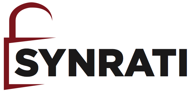 Synrati logo: an open maroon padlock beside the word SYNRATI